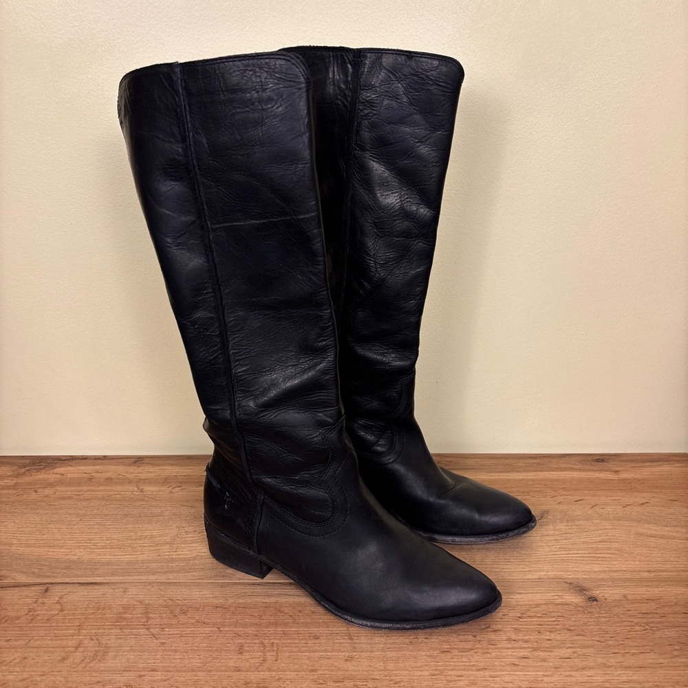 FRYE Ray Seam Tall Leather Boot Black Women Size 10 Casual Western Knee High